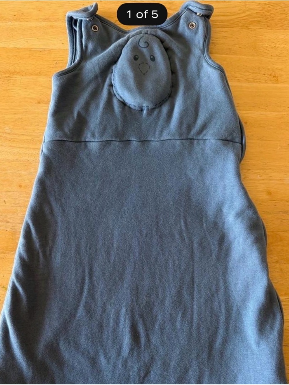 Nested Bean Slate Blue One-Piece Footie Sleep Sack with Embroidered Face